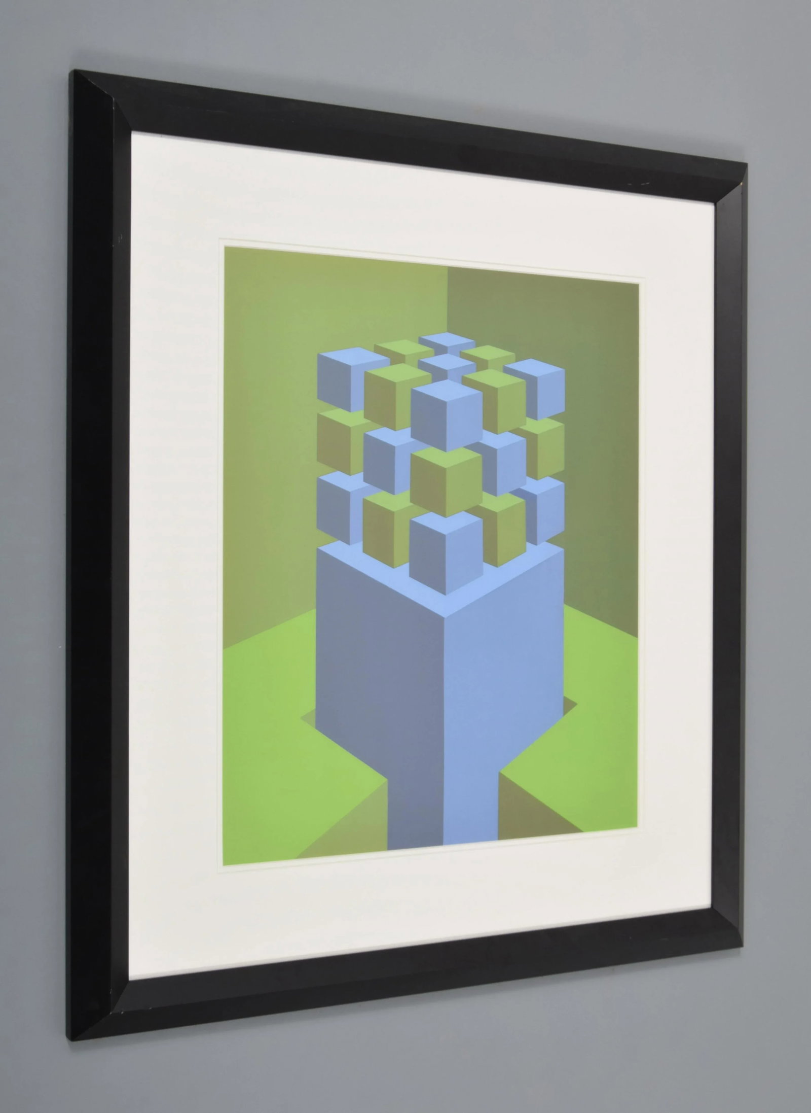 1970s Original Signed "Elevated Cubes" Op Art Silkscreen Print by Marko Spalatin, Ed. 36/60 Framed - 3