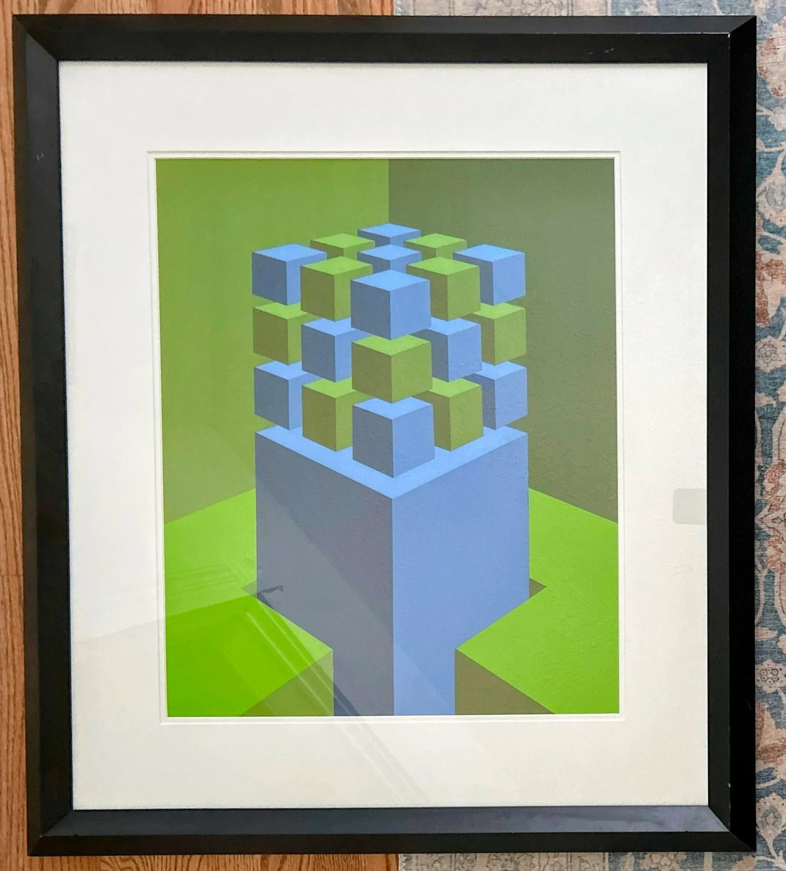 1970s Original Signed "Elevated Cubes" Op Art Silkscreen Print by Marko Spalatin, Ed. 36/60 Framed - 9