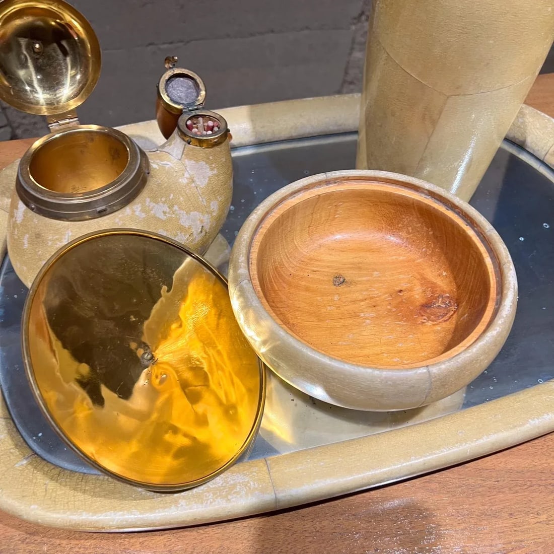 1950s Aldo Tura Lacquered Goatskin Brass Barware Set - 11