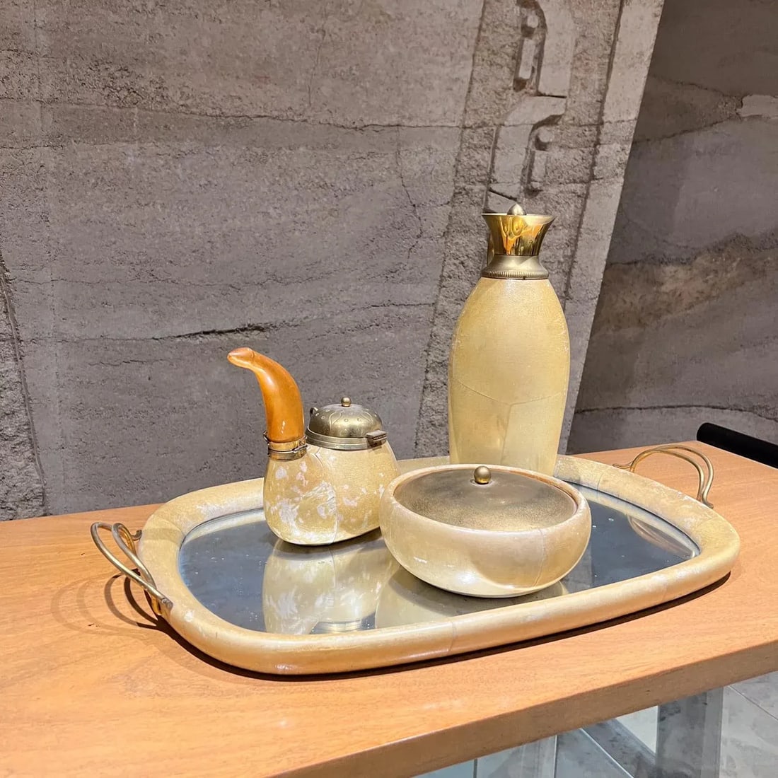 1950s Aldo Tura Lacquered Goatskin Brass Barware Set - 3