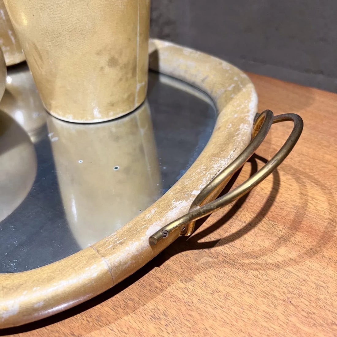 1950s Aldo Tura Lacquered Goatskin Brass Barware Set - 4