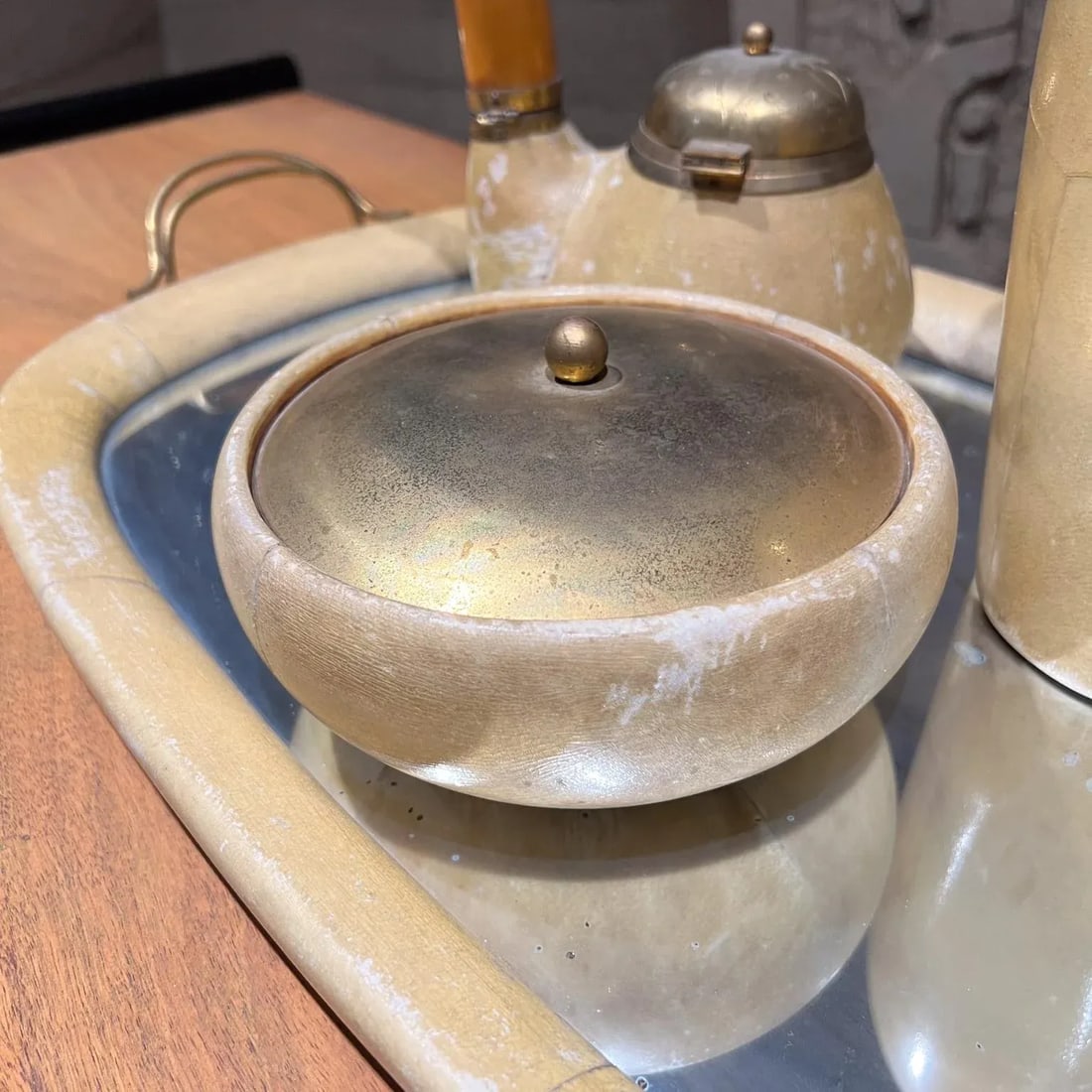 1950s Aldo Tura Lacquered Goatskin Brass Barware Set - 5