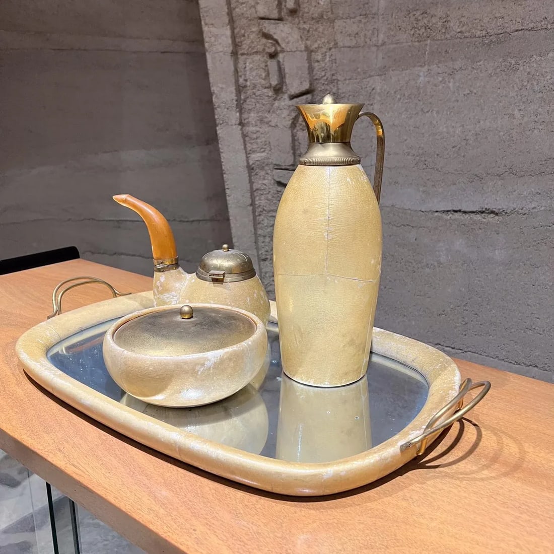 1950s Aldo Tura Lacquered Goatskin Brass Barware Set - 6