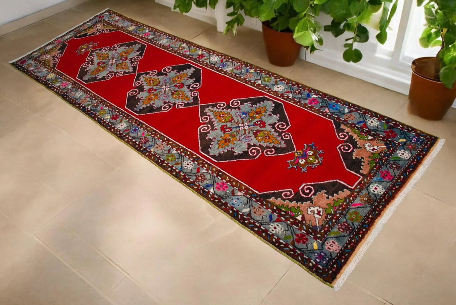 1960s Hand Knotted Turkish Runner Rug - 3"²9"³ × 11"²3"³ - 3