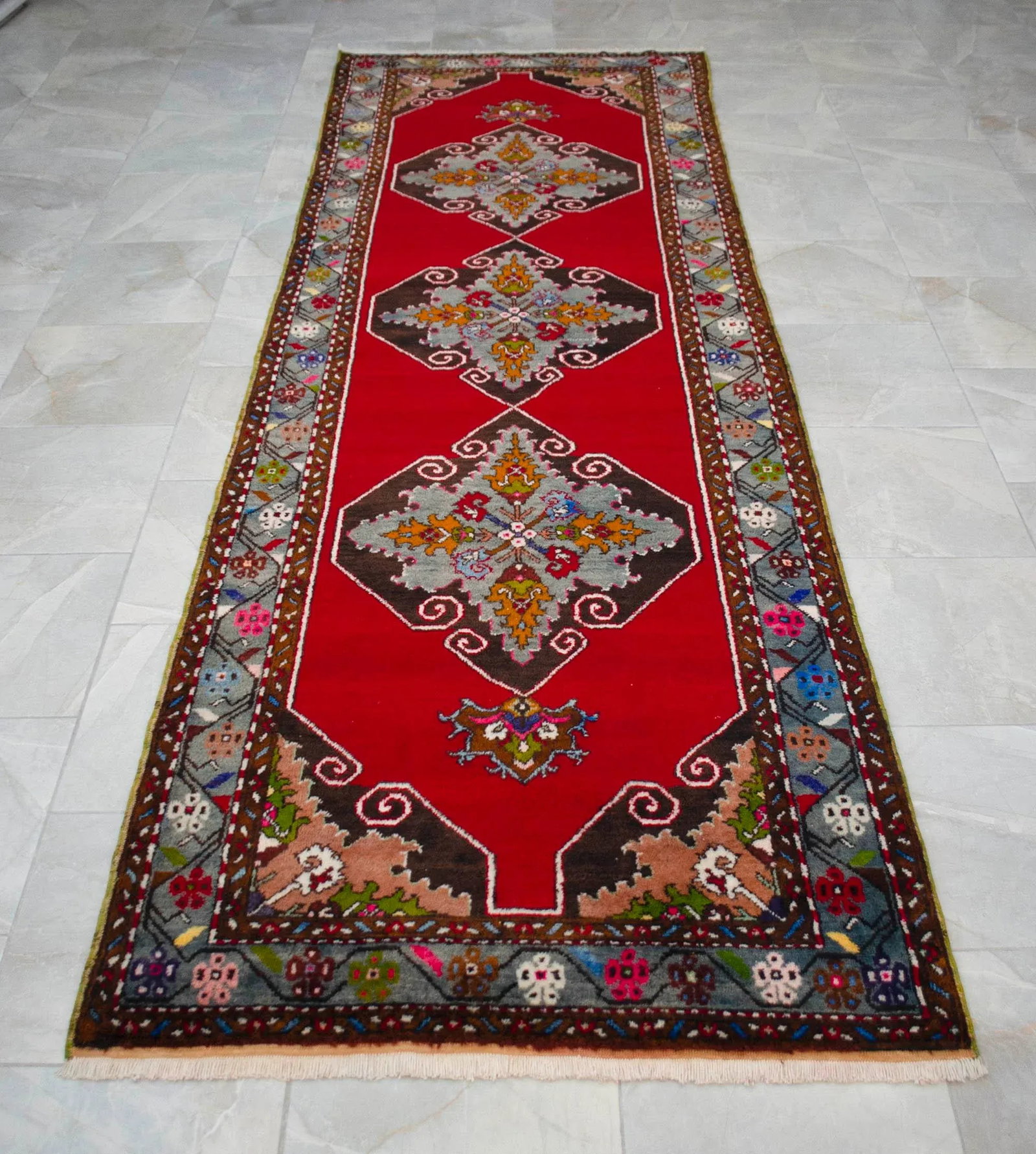 1960s Hand Knotted Turkish Runner Rug - 3"²9"³ × 11"²3"³ - 4