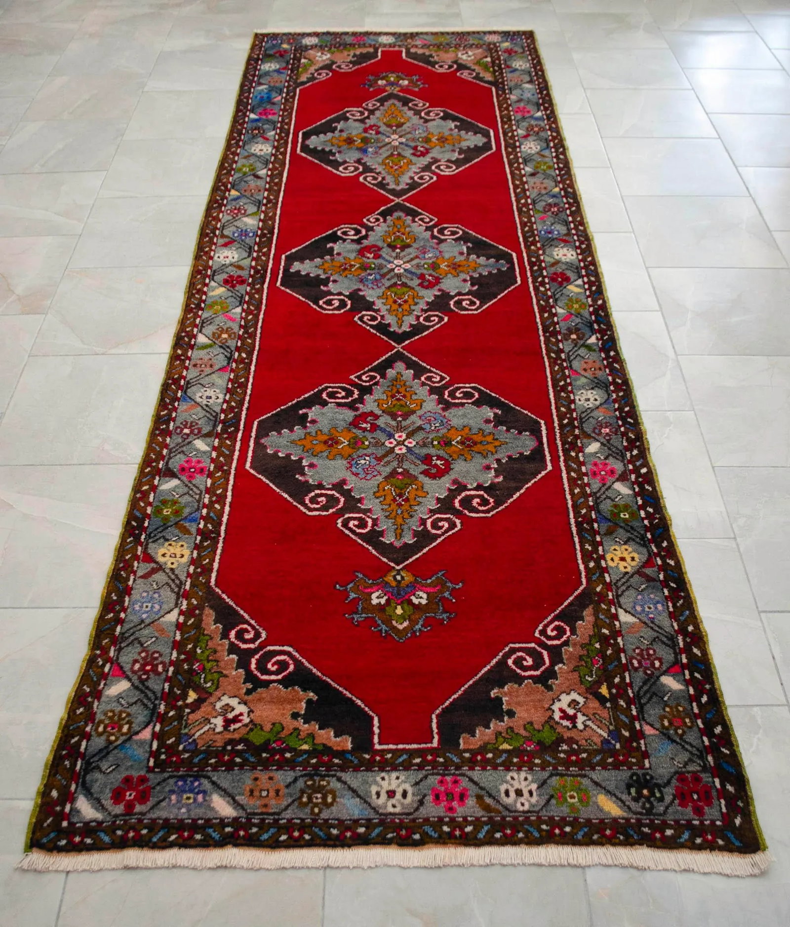 1960s Hand Knotted Turkish Runner Rug - 3"²9"³ × 11"²3"³ - 6