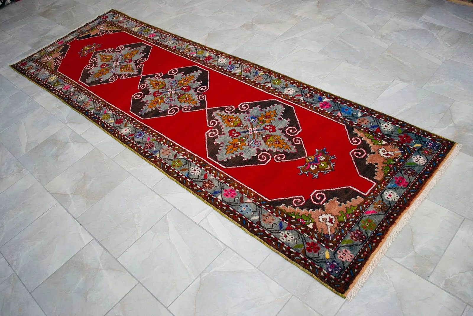 1960s Hand Knotted Turkish Runner Rug - 3"²9"³ × 11"²3"³ - 7