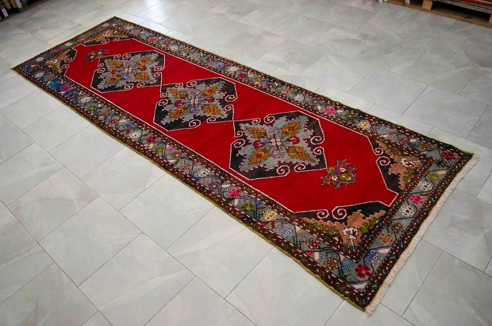 1960s Hand Knotted Turkish Runner Rug - 3"²9"³ × 11"²3"³ - 8