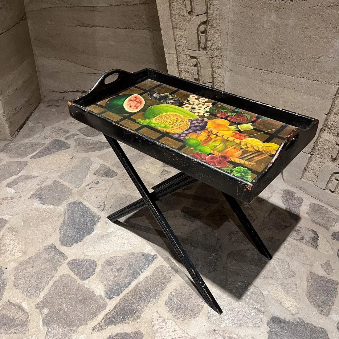 1960s DiseÃ±os Caaesa Folding Butler's Tray Table Hand Painted Gold Leaf - 2