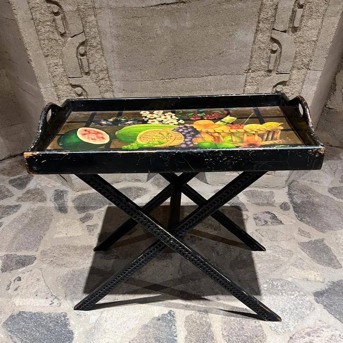 1960s DiseÃ±os Caaesa Folding Butler's Tray Table Hand Painted Gold Leaf - 3