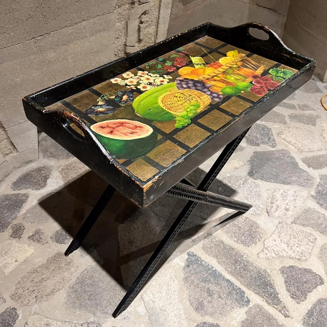 1960s DiseÃ±os Caaesa Folding Butler's Tray Table Hand Painted Gold Leaf - 4