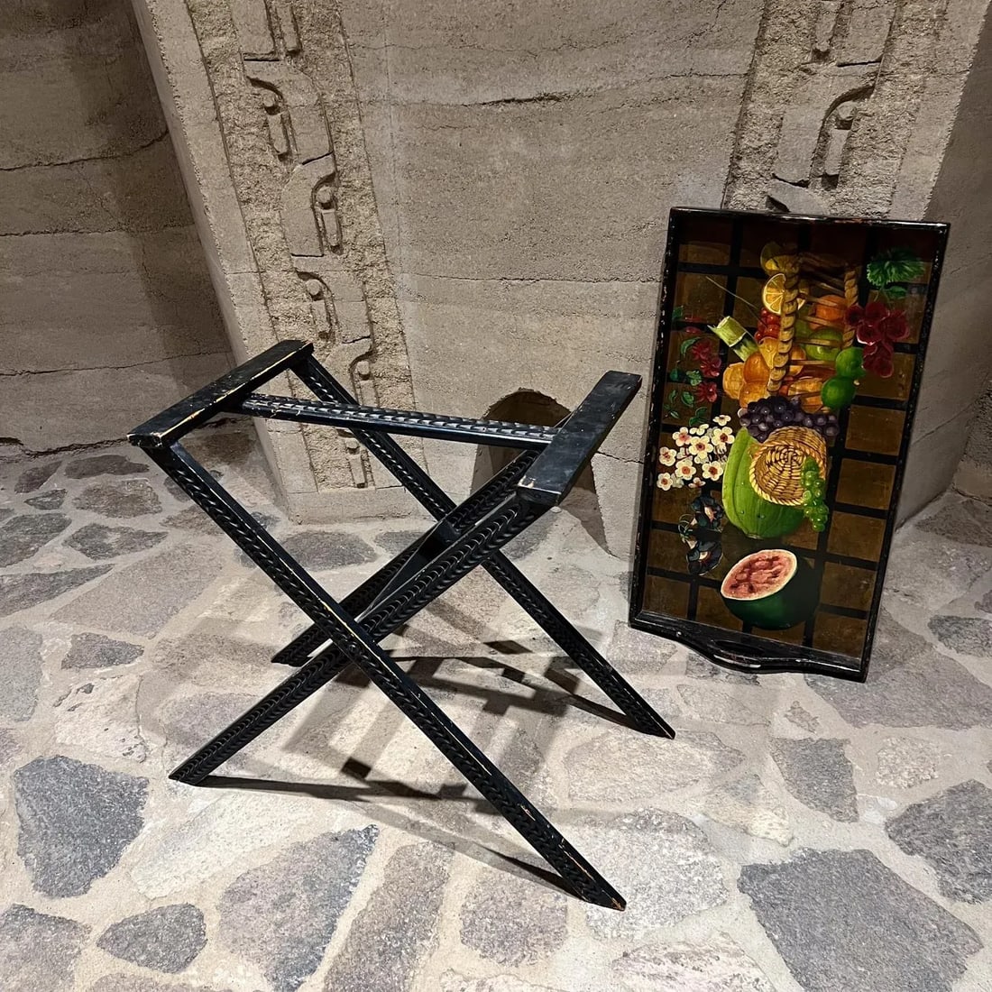 1960s DiseÃ±os Caaesa Folding Butler's Tray Table Hand Painted Gold Leaf - 8