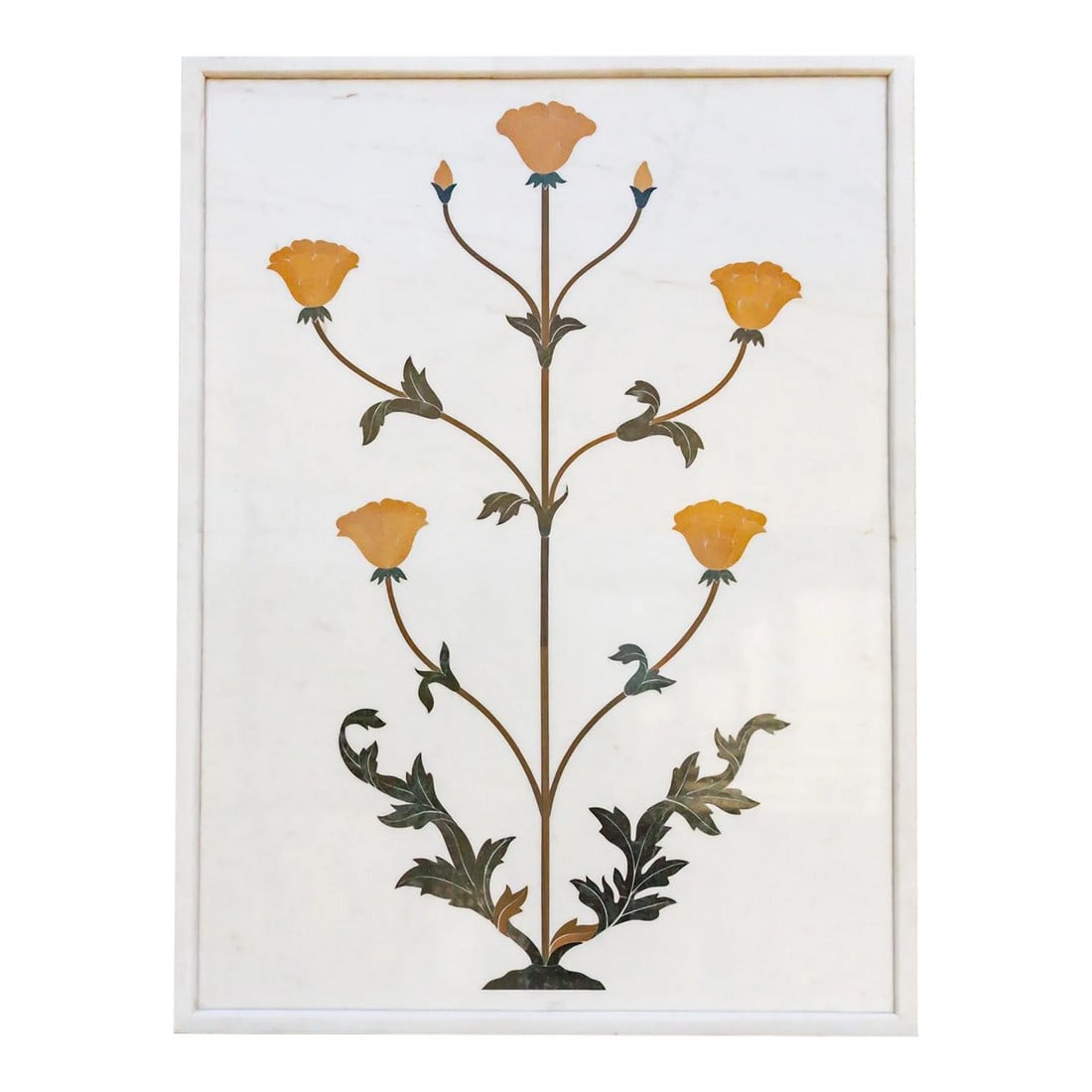 Large Marble & Gemstone Inlay Botanical Panel: Discover the exquisite beauty of Pietra Dura, an Italian-style Indian craftsmanship that showcases the meticulous art of inlay work on Marble. This inlay technique originated in Florence, Italy during
