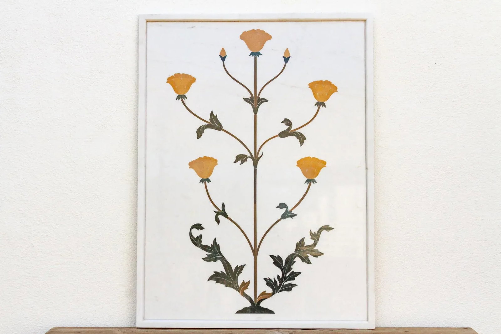 Large Marble & Gemstone Inlay Botanical Panel - 3