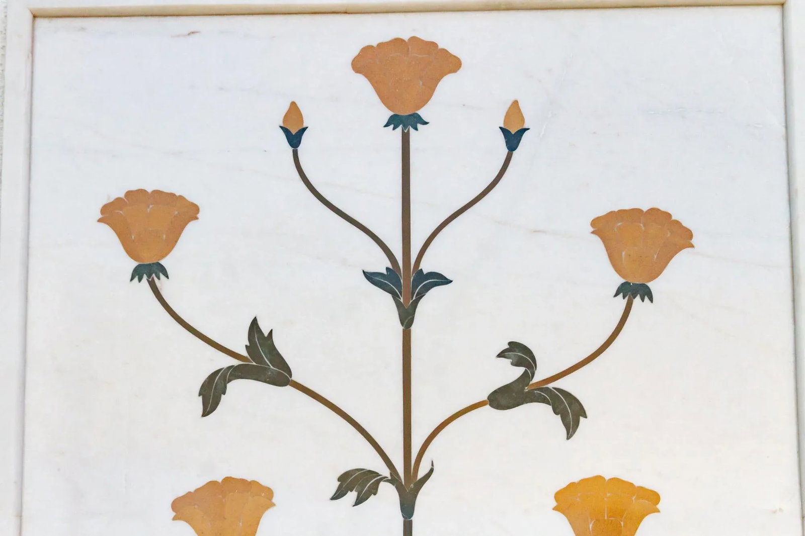 Large Marble & Gemstone Inlay Botanical Panel - 4