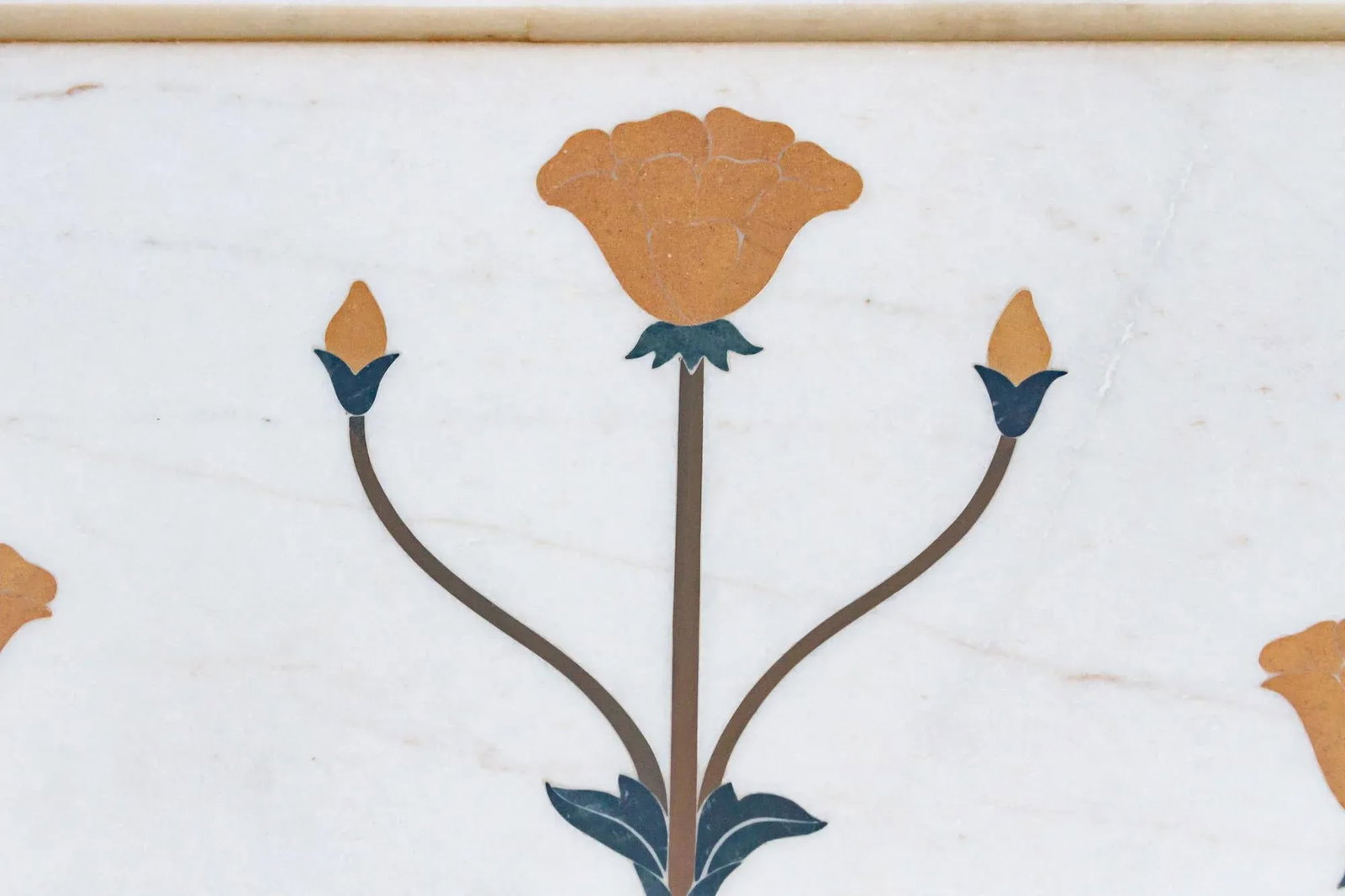Large Marble & Gemstone Inlay Botanical Panel - 5