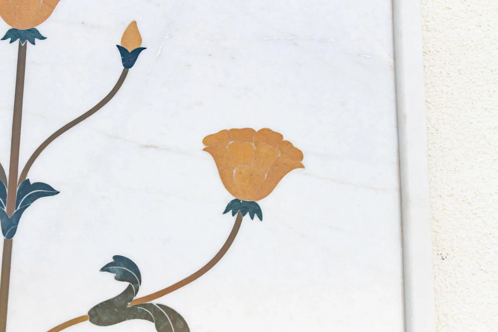 Large Marble & Gemstone Inlay Botanical Panel - 7
