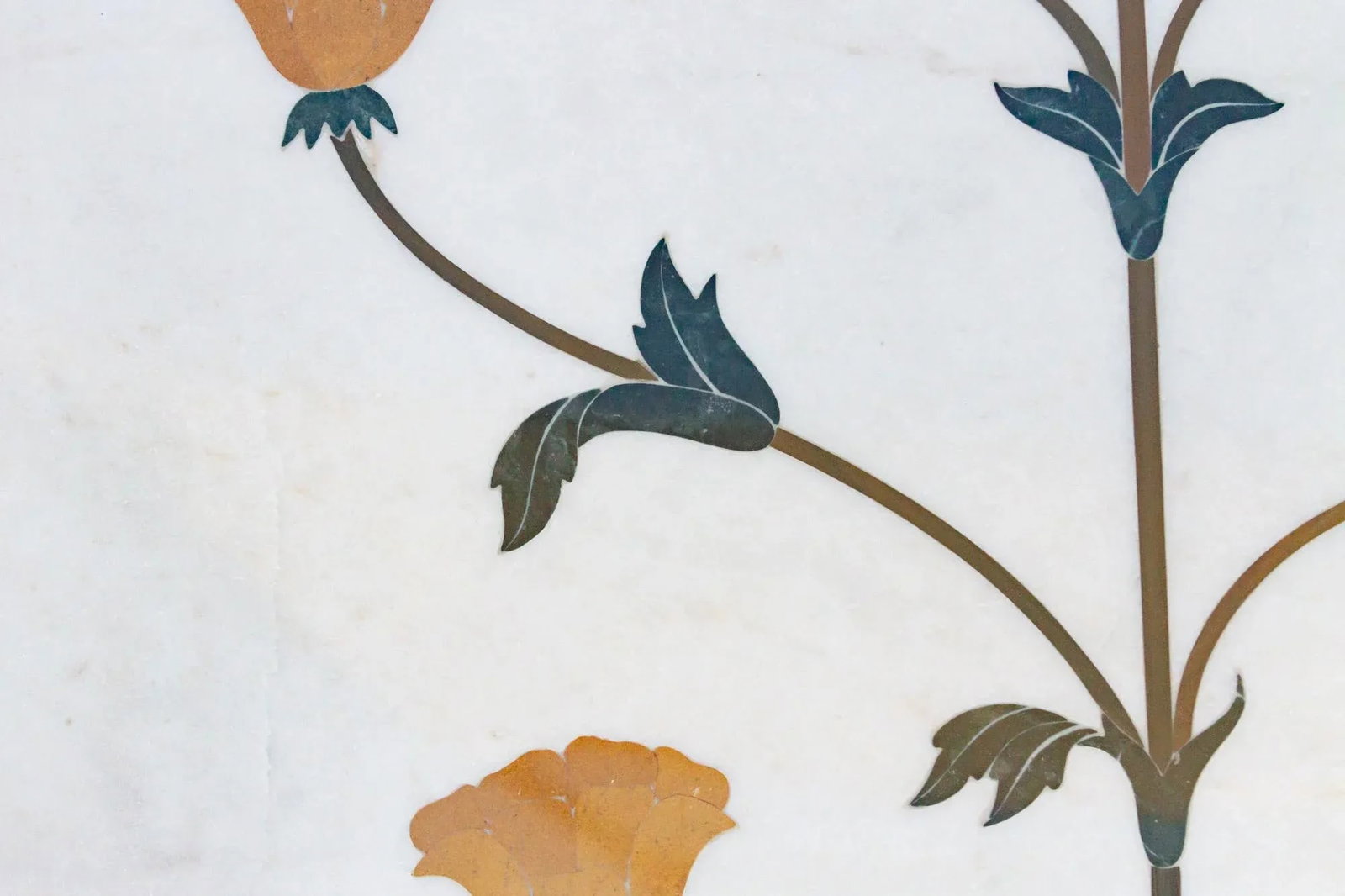 Large Marble & Gemstone Inlay Botanical Panel - 8
