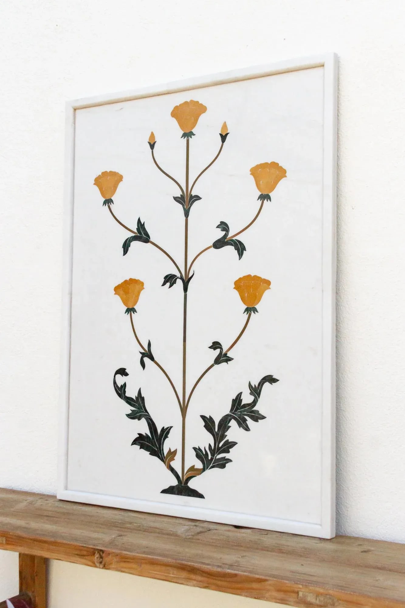 Large Marble & Gemstone Inlay Botanical Panel - 9