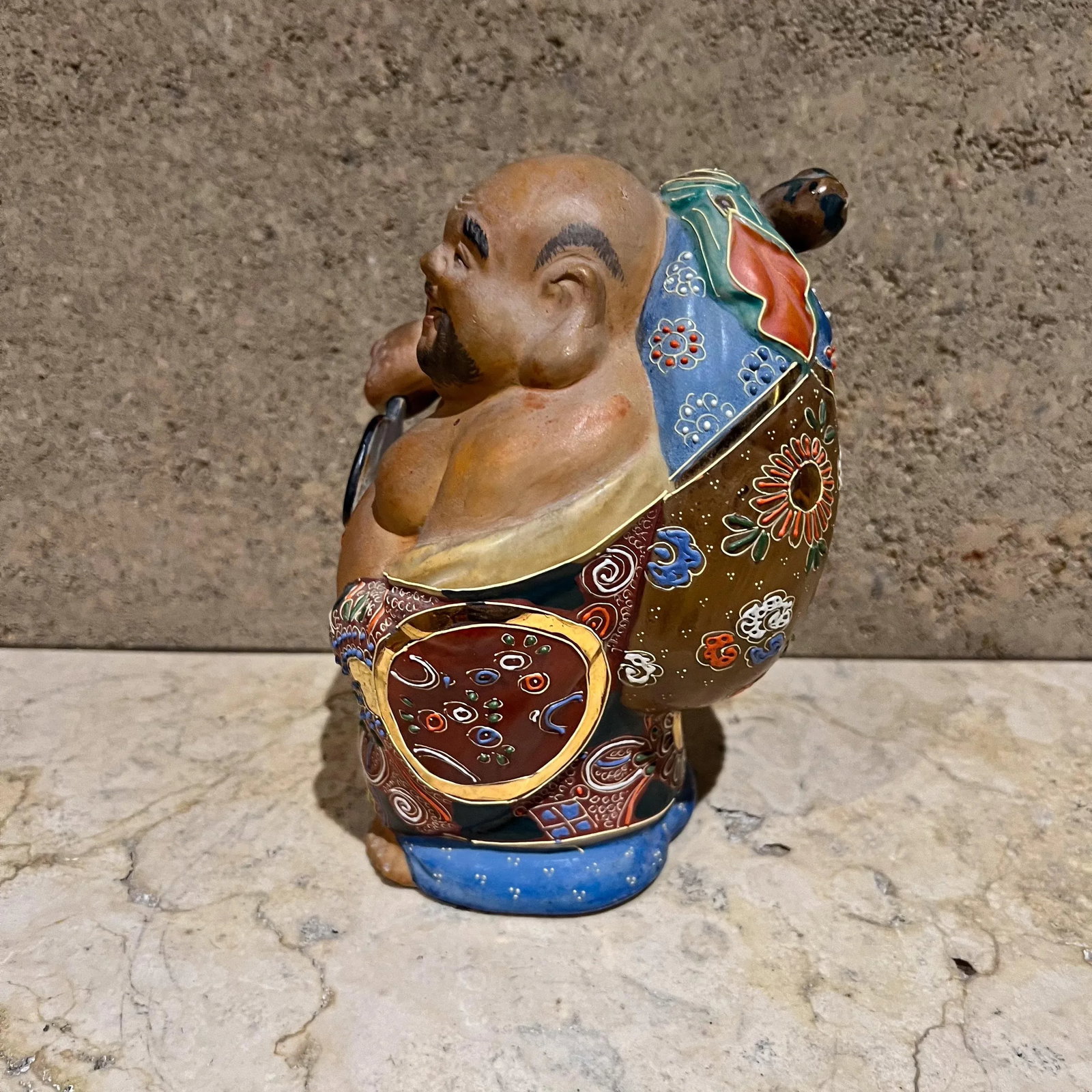 Old Japanese Kutani Hotei Colorful Laughing Buddha Porcelain - 11