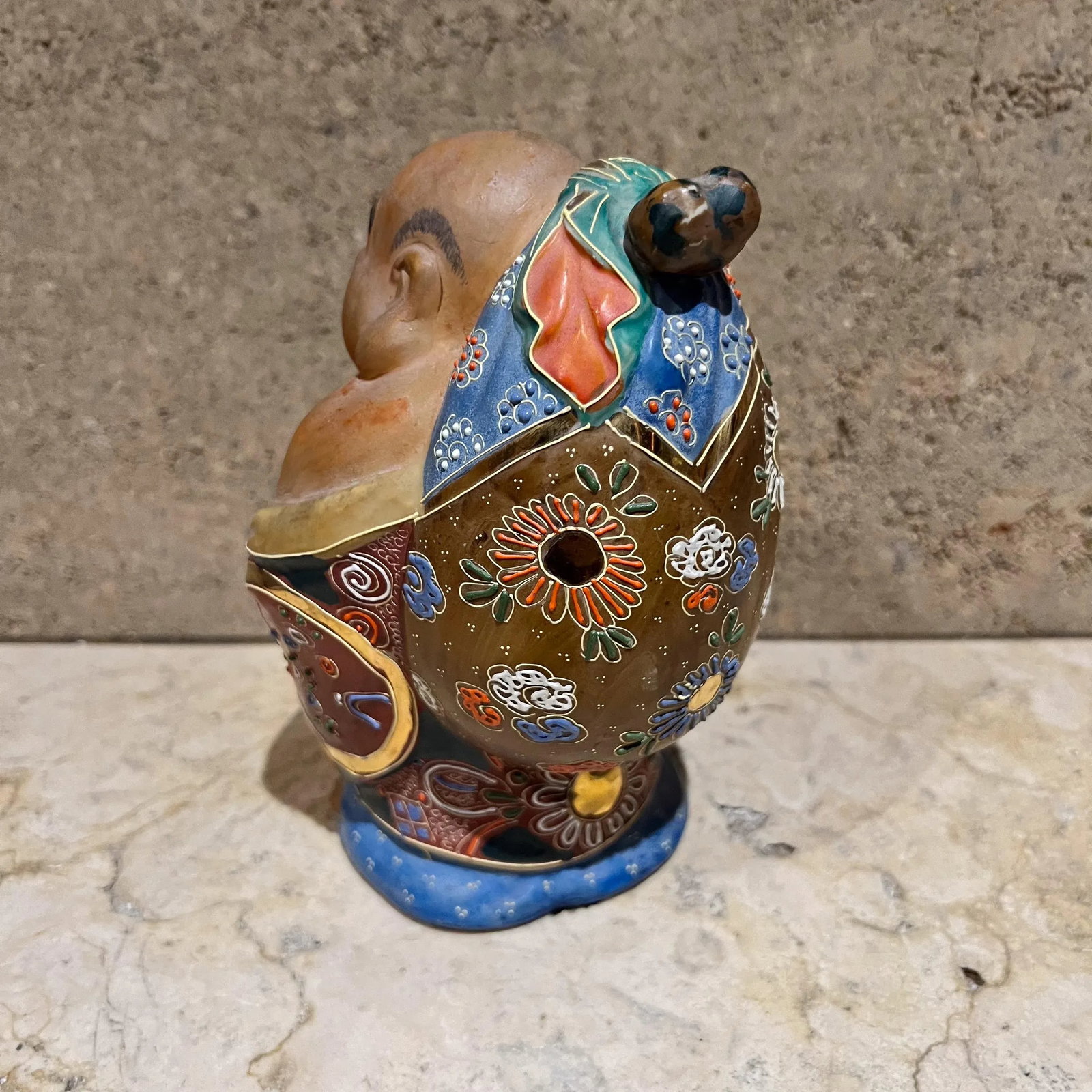 Old Japanese Kutani Hotei Colorful Laughing Buddha Porcelain - 12