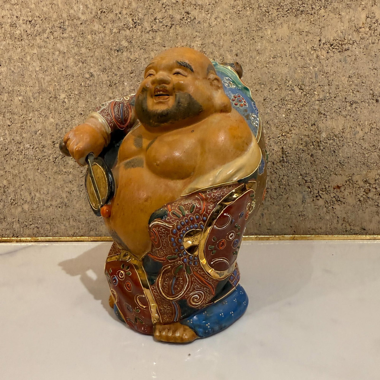 Old Japanese Kutani Hotei Colorful Laughing Buddha Porcelain - 14
