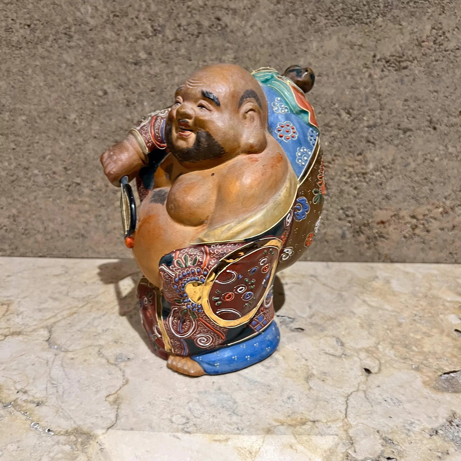 Old Japanese Kutani Hotei Colorful Laughing Buddha Porcelain - 4