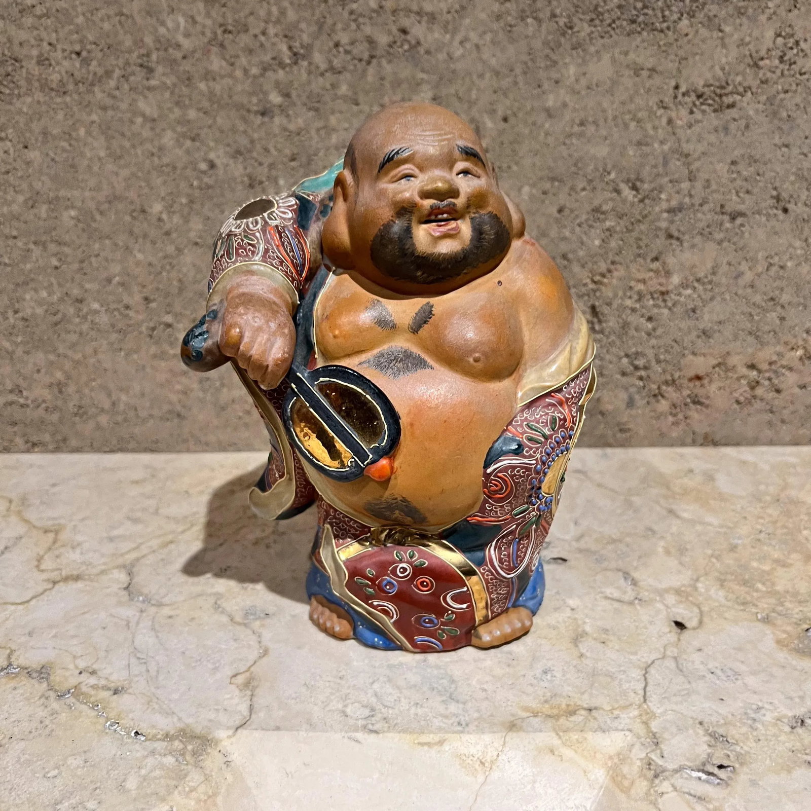 Old Japanese Kutani Hotei Colorful Laughing Buddha Porcelain - 5