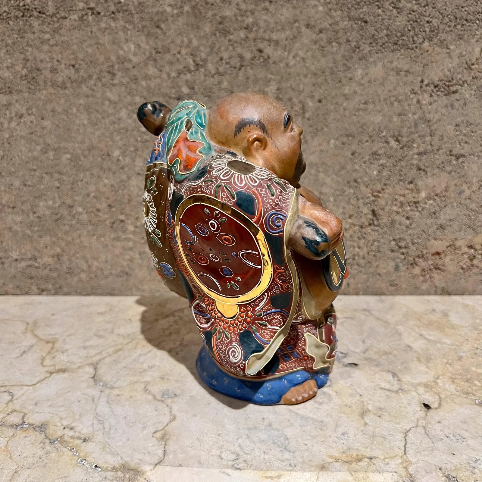 Old Japanese Kutani Hotei Colorful Laughing Buddha Porcelain - 7