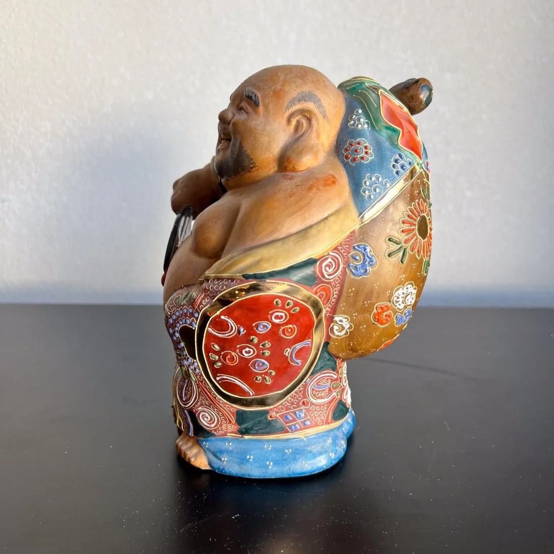 Old Japanese Kutani Hotei Colorful Laughing Buddha Porcelain - 9