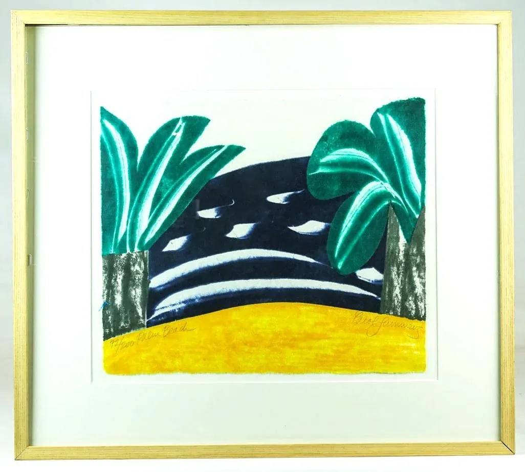 1970s Original Signed Carol Summers "Palm Beach" Woodcut, Framed - 2