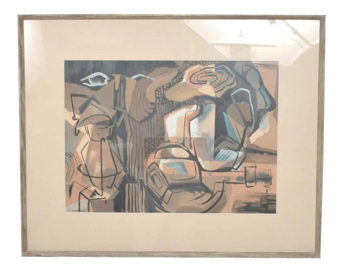 Modern Art Abstract Painting Pastel on Paper Signed E. Bowmann: For your pleasure: an Abstract Painting, Pastel on Paper, Framed in Oak Wood, Glass present. Unable to clearly decipher artist's name, E. Bowmann- Bowrman -Bowman. Dimensions: 24 1/4" H x 30 1/4" W x