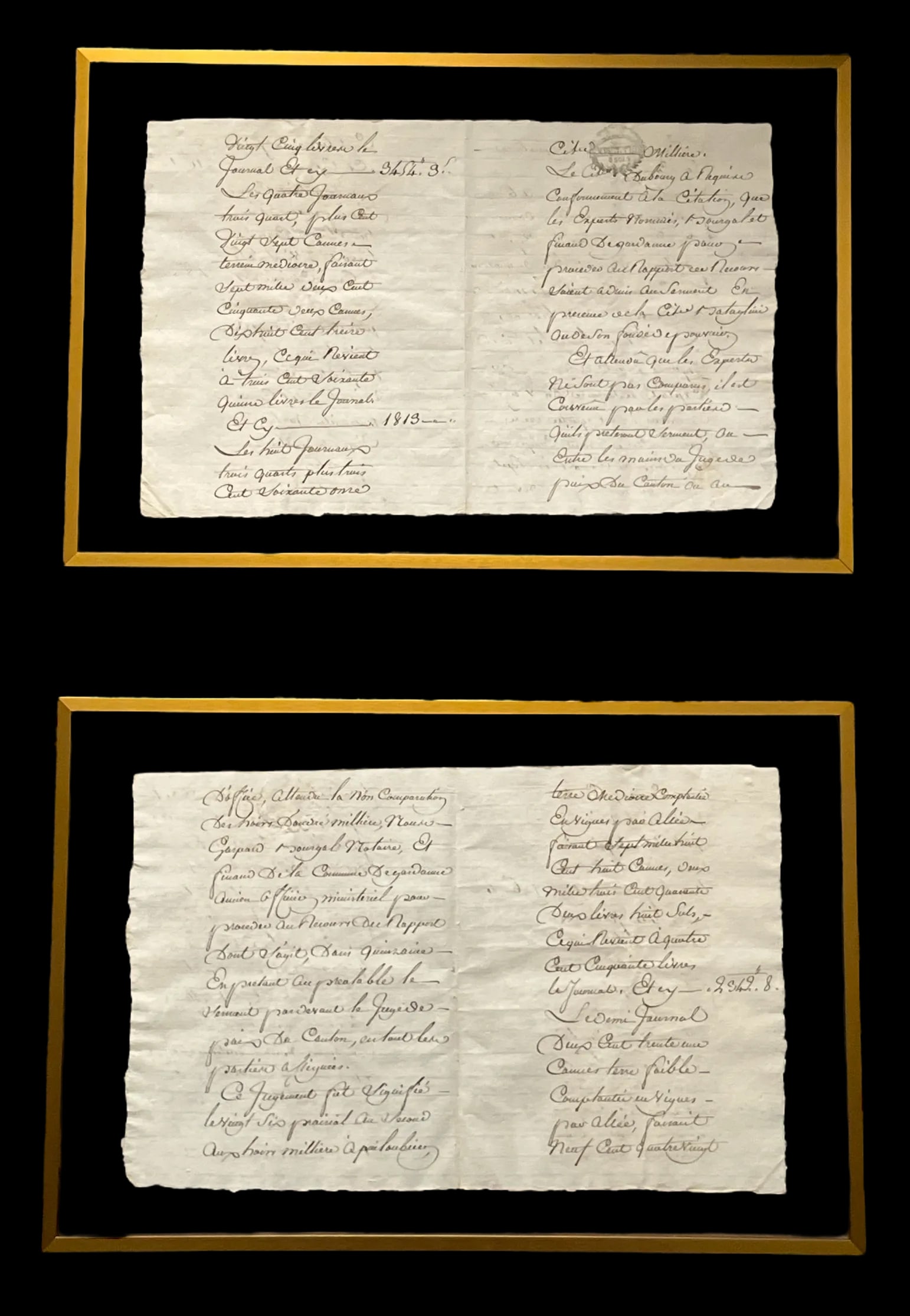 Antique Early 19th Century French Vineyard Calligraphy Contract on Parchment in Floating Frames - a - 2