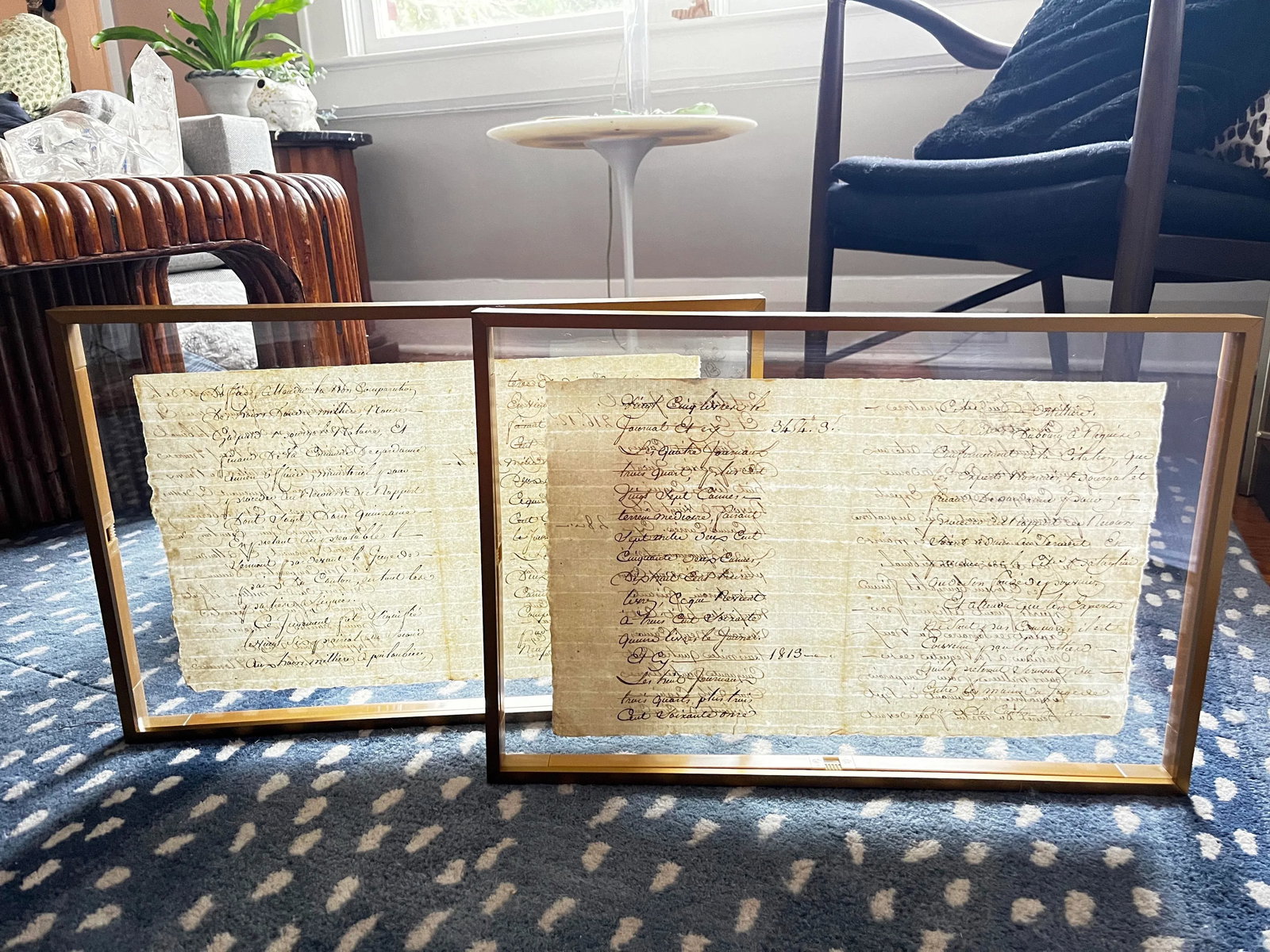 Antique Early 19th Century French Vineyard Calligraphy Contract on Parchment in Floating Frames - a - 3