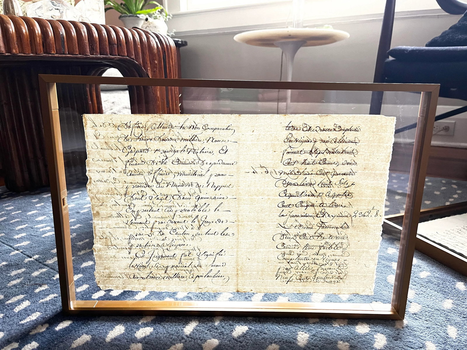 Antique Early 19th Century French Vineyard Calligraphy Contract on Parchment in Floating Frames - a - 4