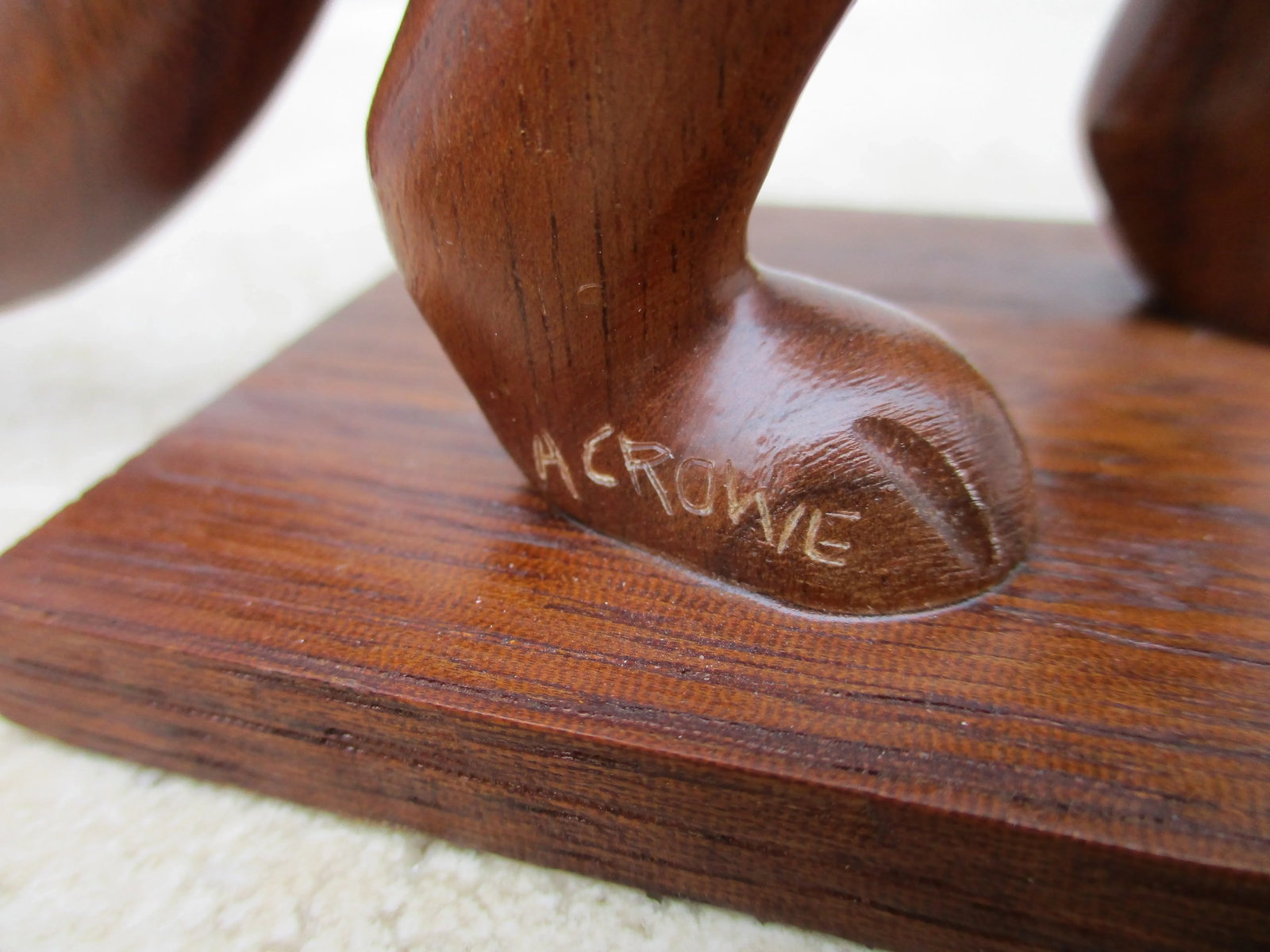 Carved Wooden Weasel Signed A. Crowe & Attributed to Amanda Crowe - 11
