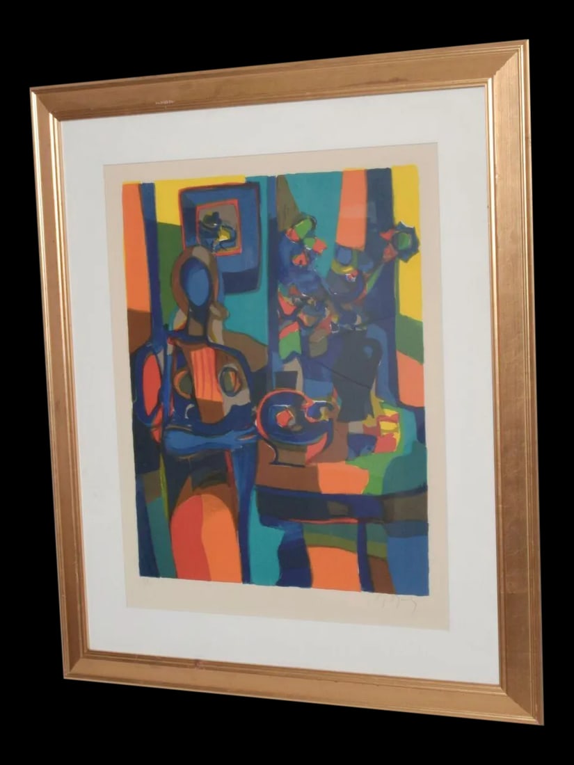 1960s Abstract French Art Still Life Color Lithograph Marcel Mouly - 2