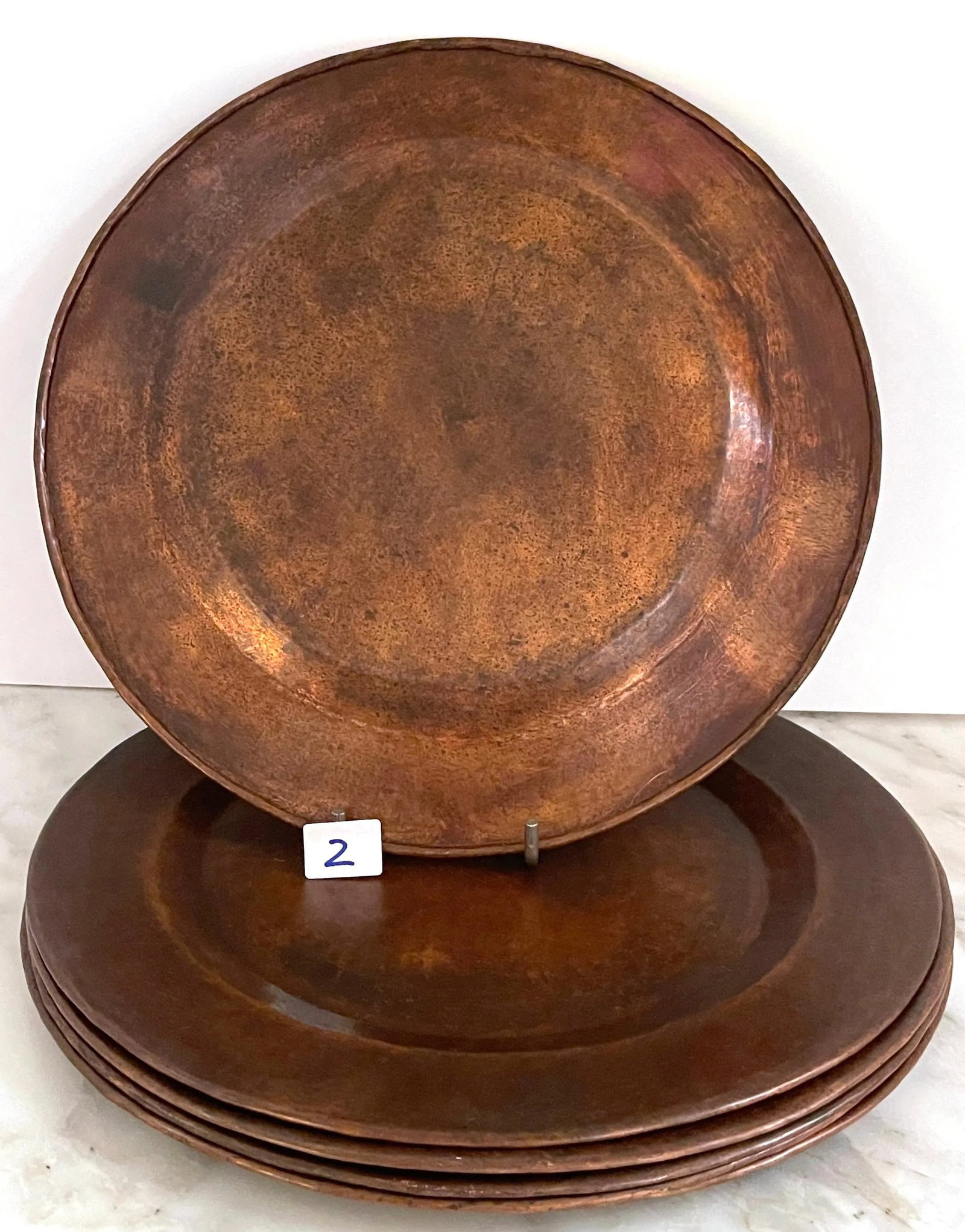 Roycroft Arts & Crafts Copper Service Plates, Roycroft Inn at East Aurora NY - Set of 7 - 11
