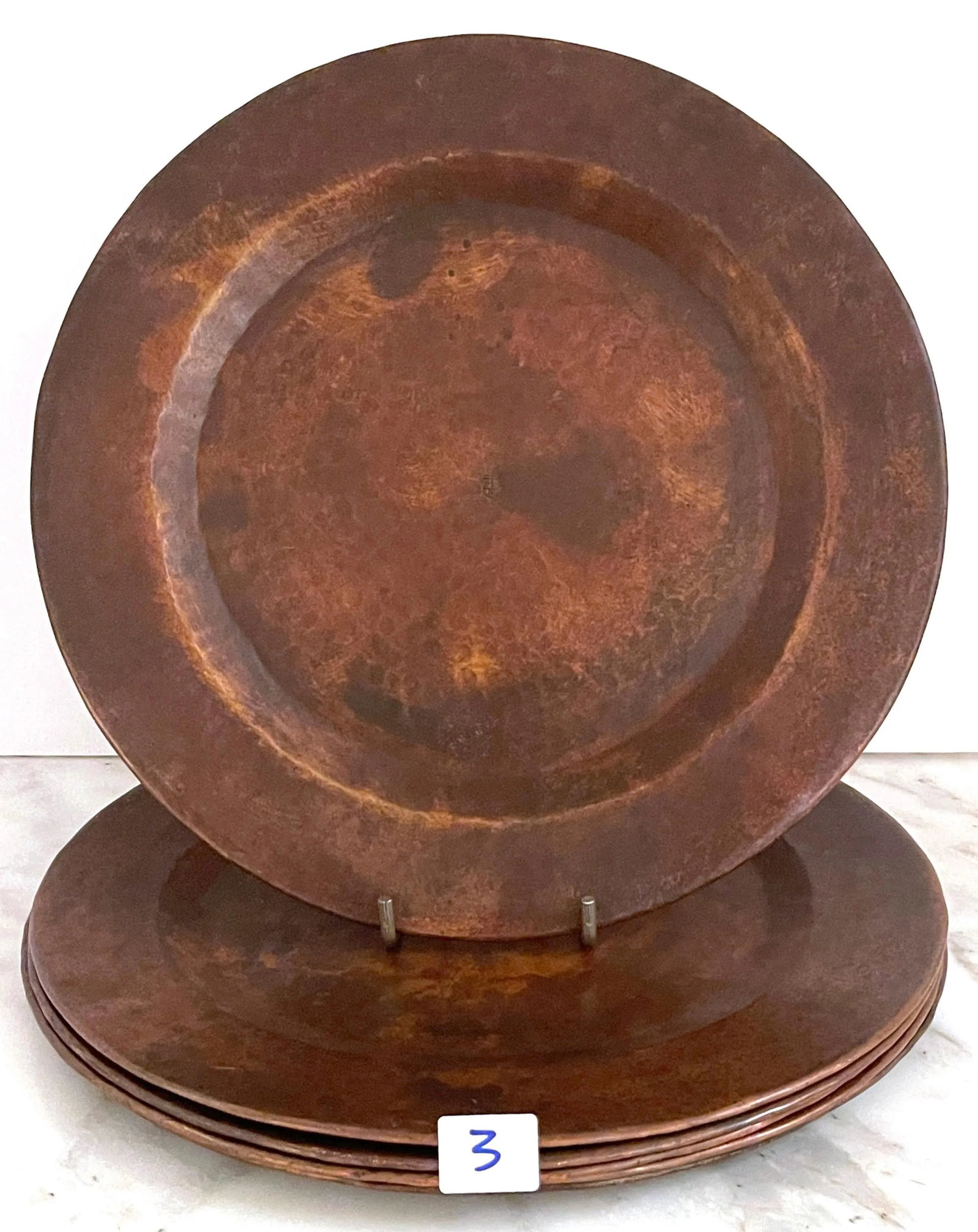 Roycroft Arts & Crafts Copper Service Plates, Roycroft Inn at East Aurora NY - Set of 7 - 12