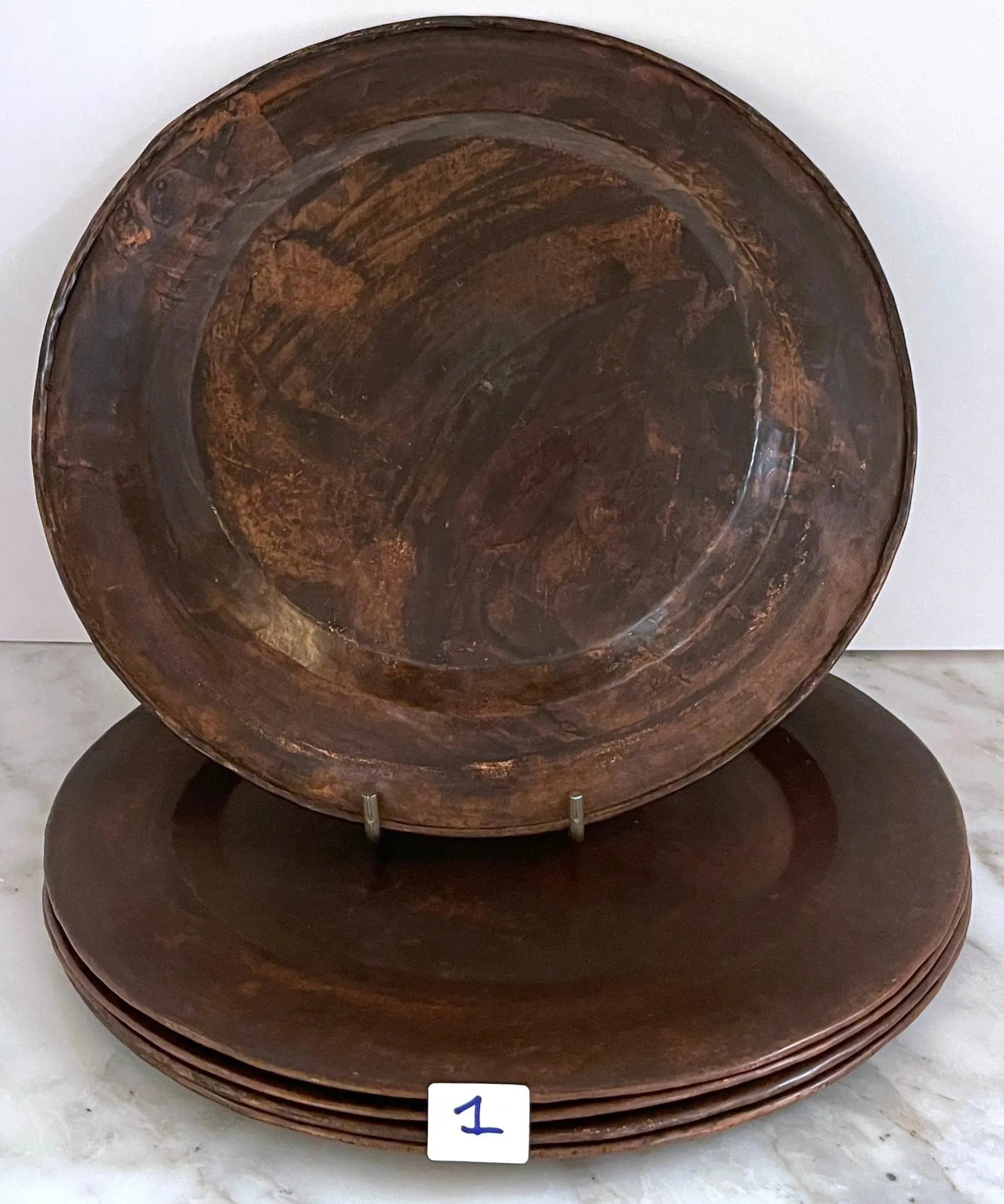 Roycroft Arts & Crafts Copper Service Plates, Roycroft Inn at East Aurora NY - Set of 7 - 9