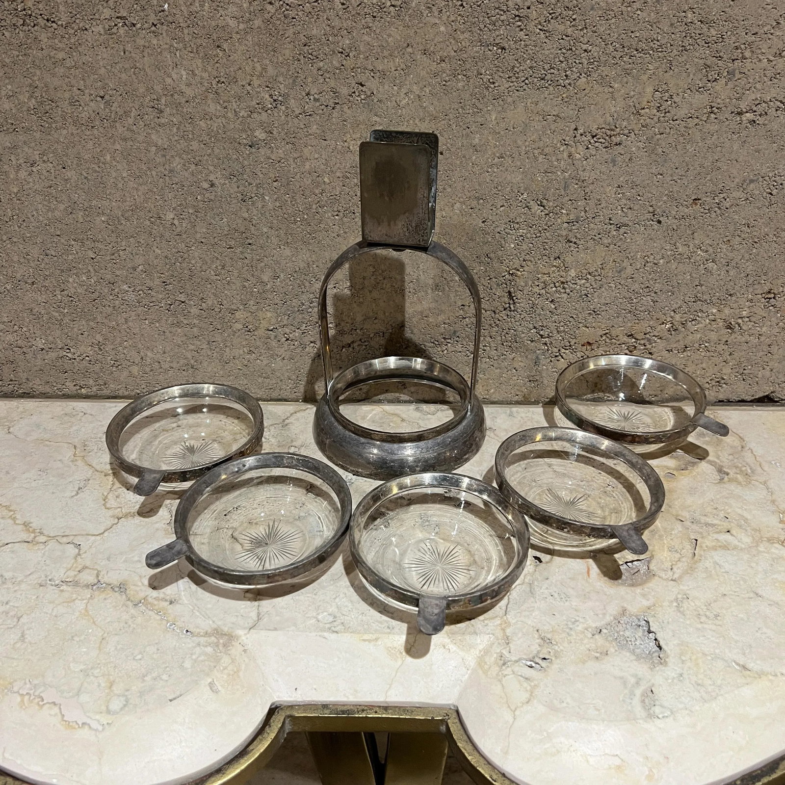 European Cut Crystal Silver Ashtray Stackable Set of 5 - 10