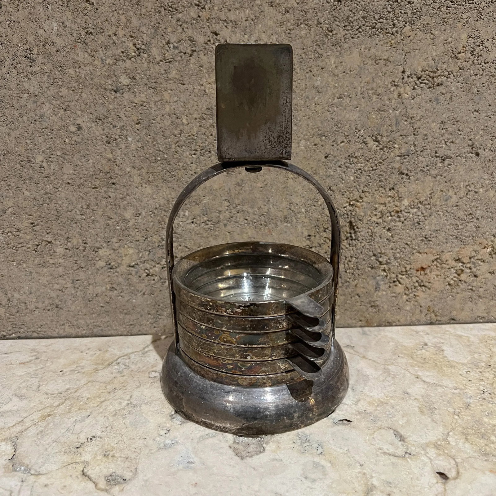 European Cut Crystal Silver Ashtray Stackable Set of 5 - 5