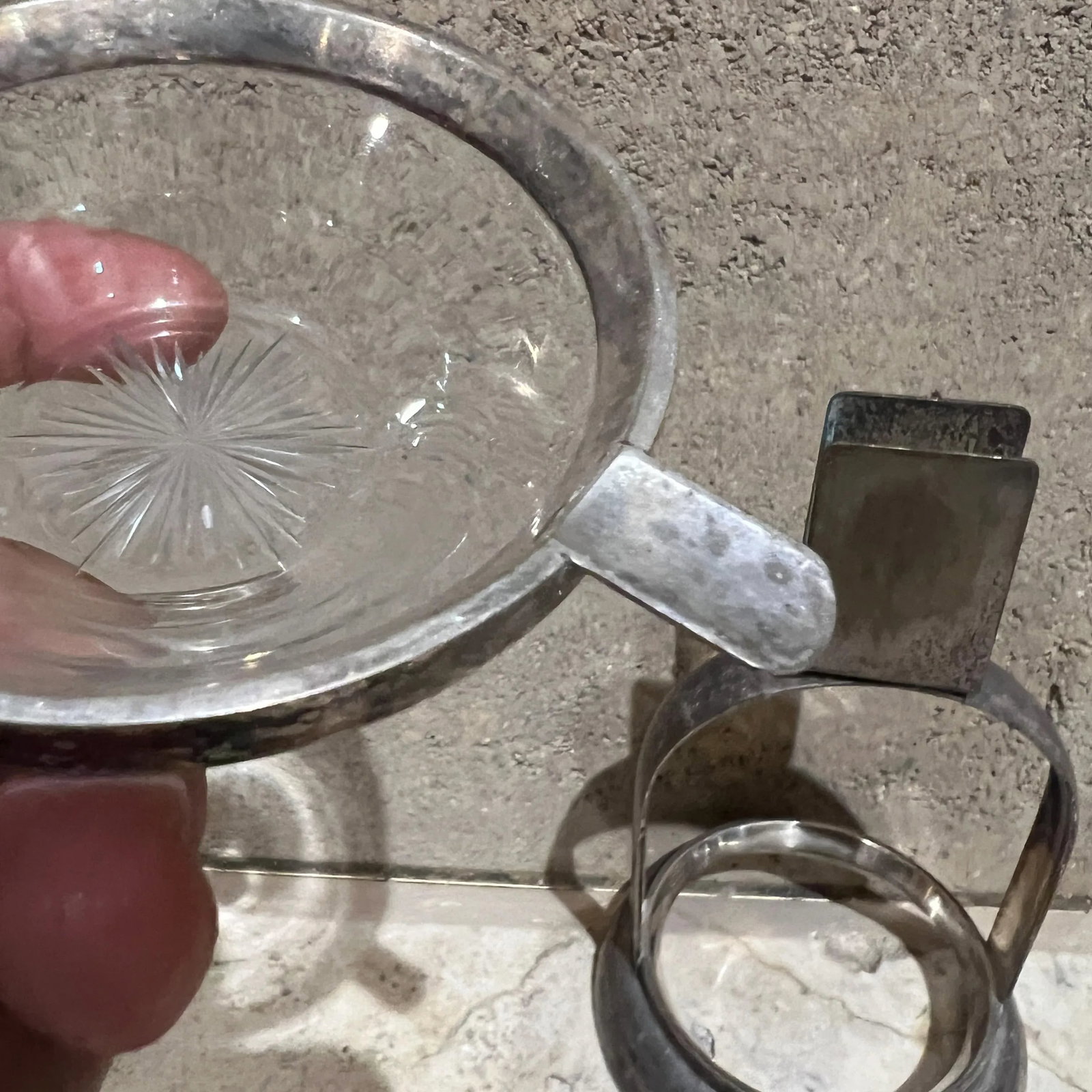 European Cut Crystal Silver Ashtray Stackable Set of 5 - 7