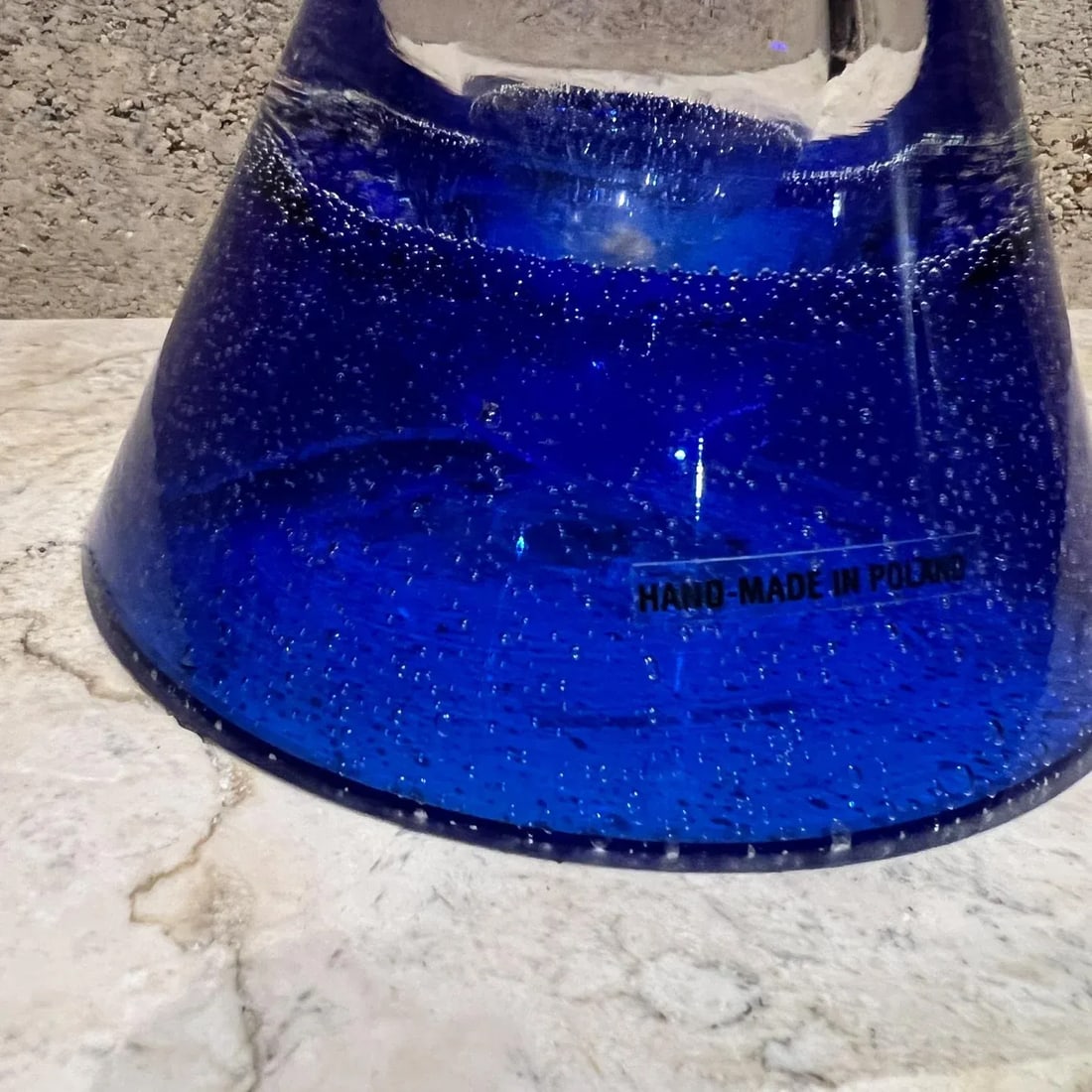 1970s Handmade Art Glass Blue Vase Poland - 2