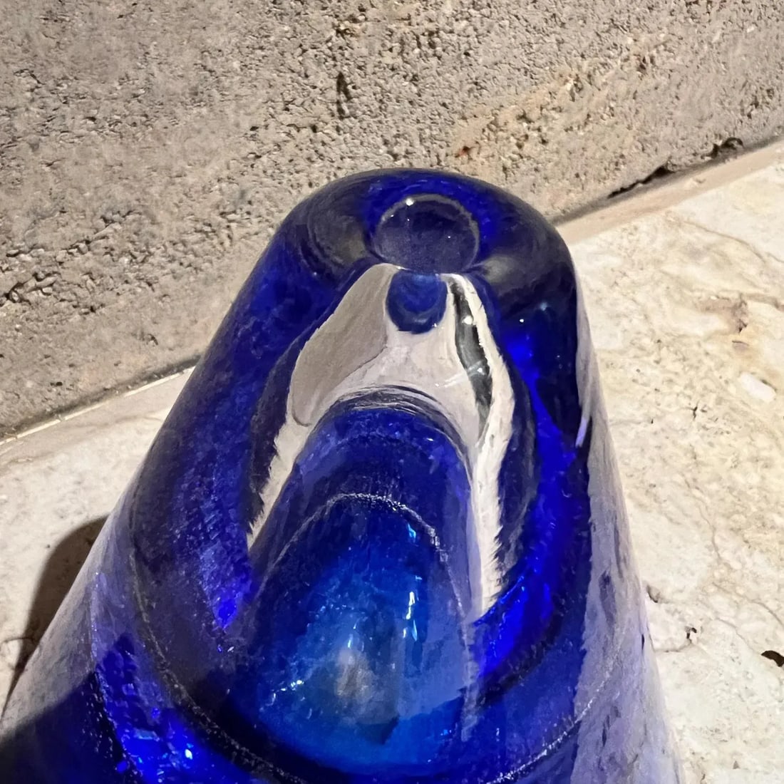 1970s Handmade Art Glass Blue Vase Poland - 6