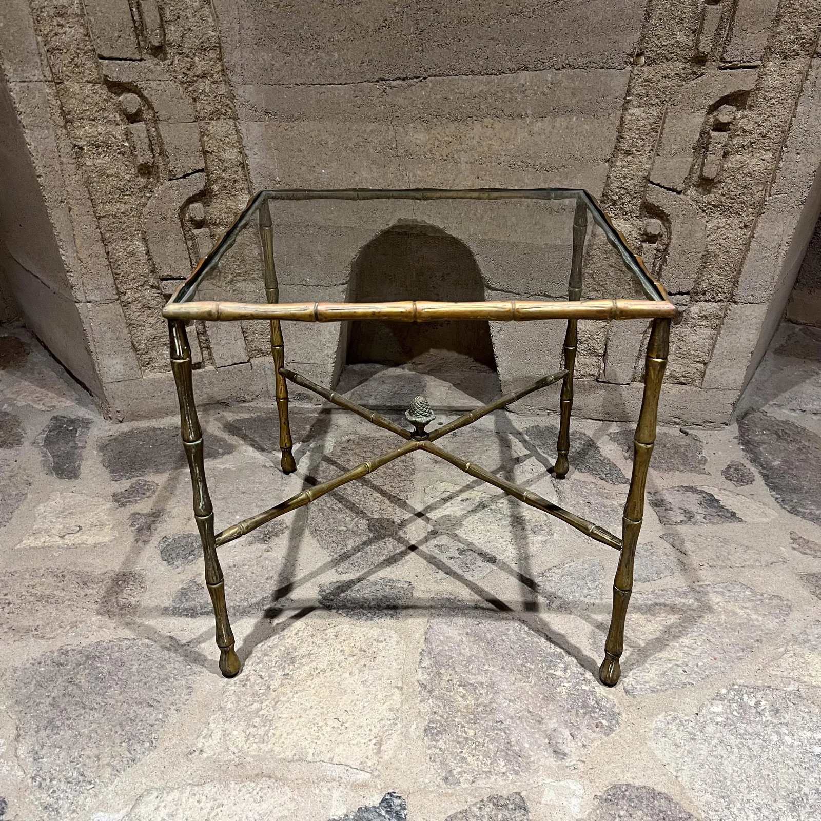 1950s Faux Bamboo Brass Square Side Table Arturo Pani - 2