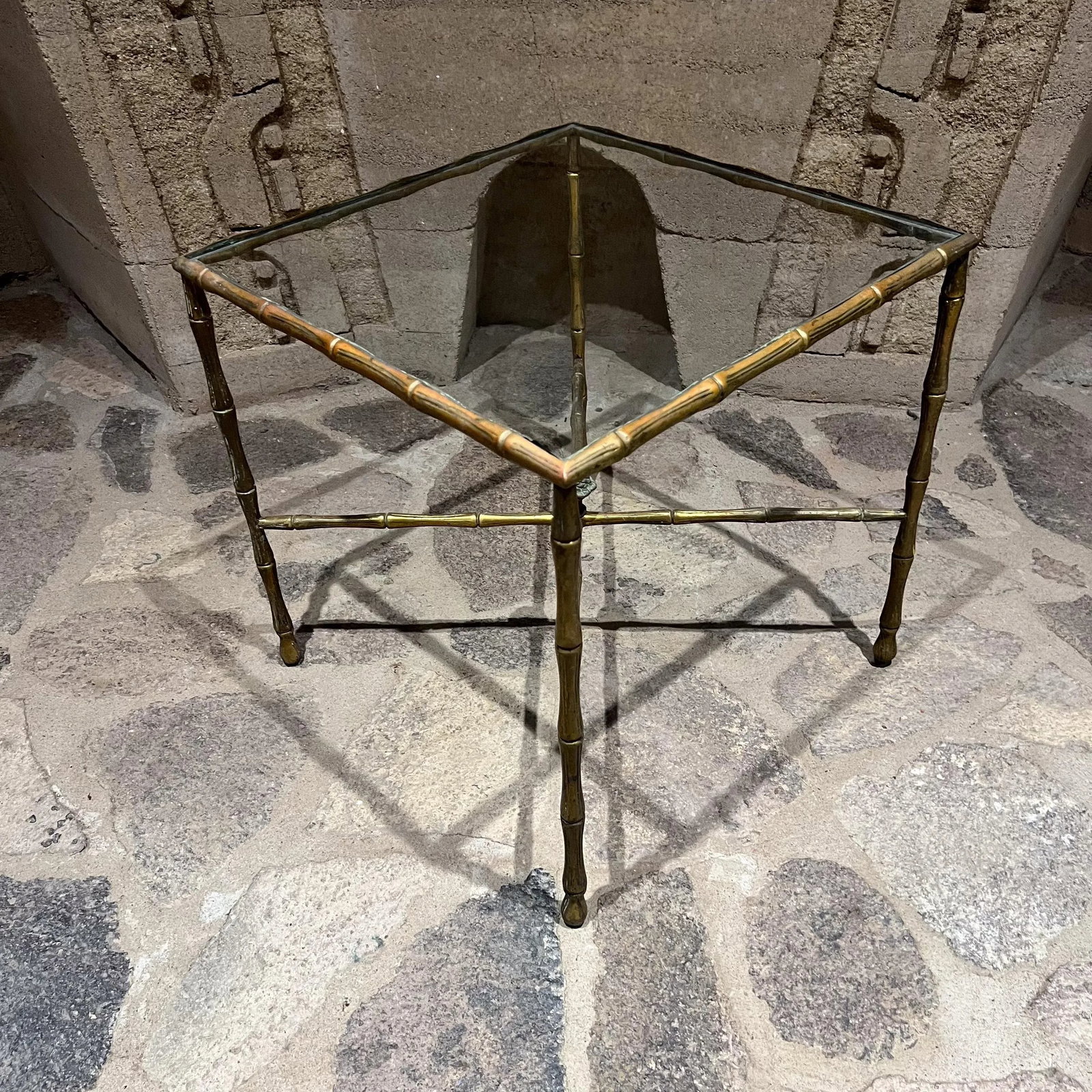 1950s Faux Bamboo Brass Square Side Table Arturo Pani - 3