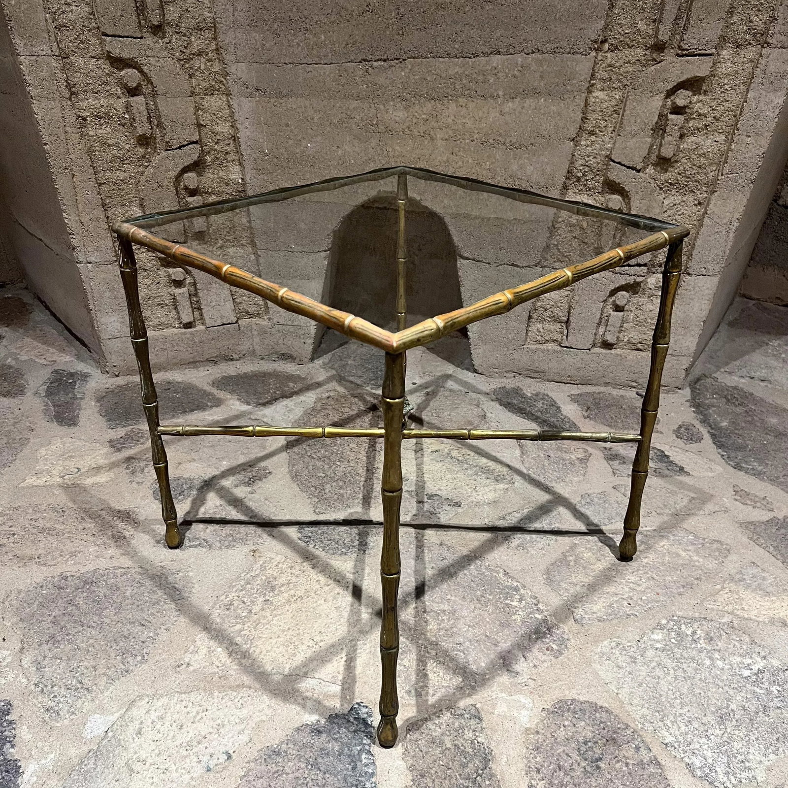 1950s Faux Bamboo Brass Square Side Table Arturo Pani - 4