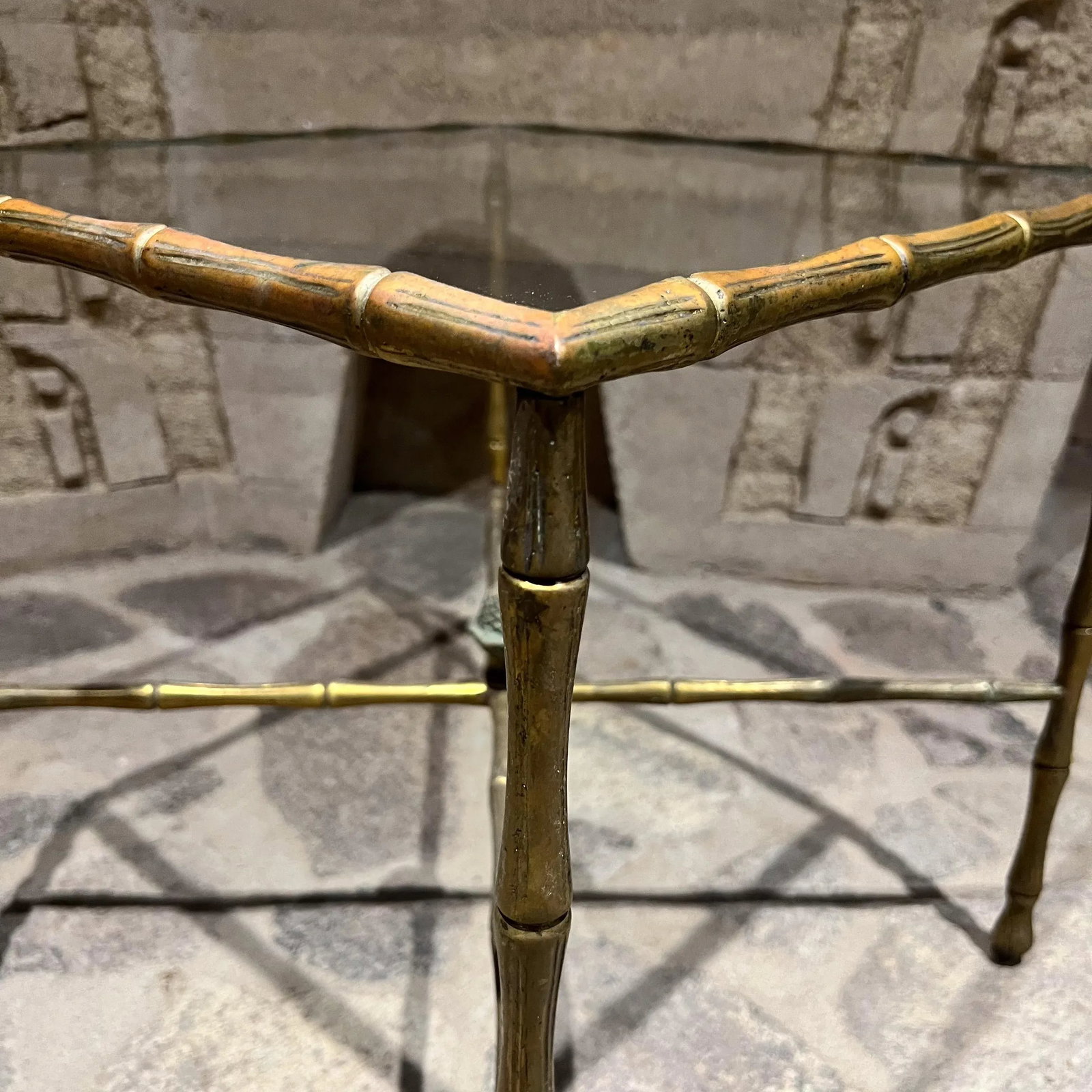 1950s Faux Bamboo Brass Square Side Table Arturo Pani - 5