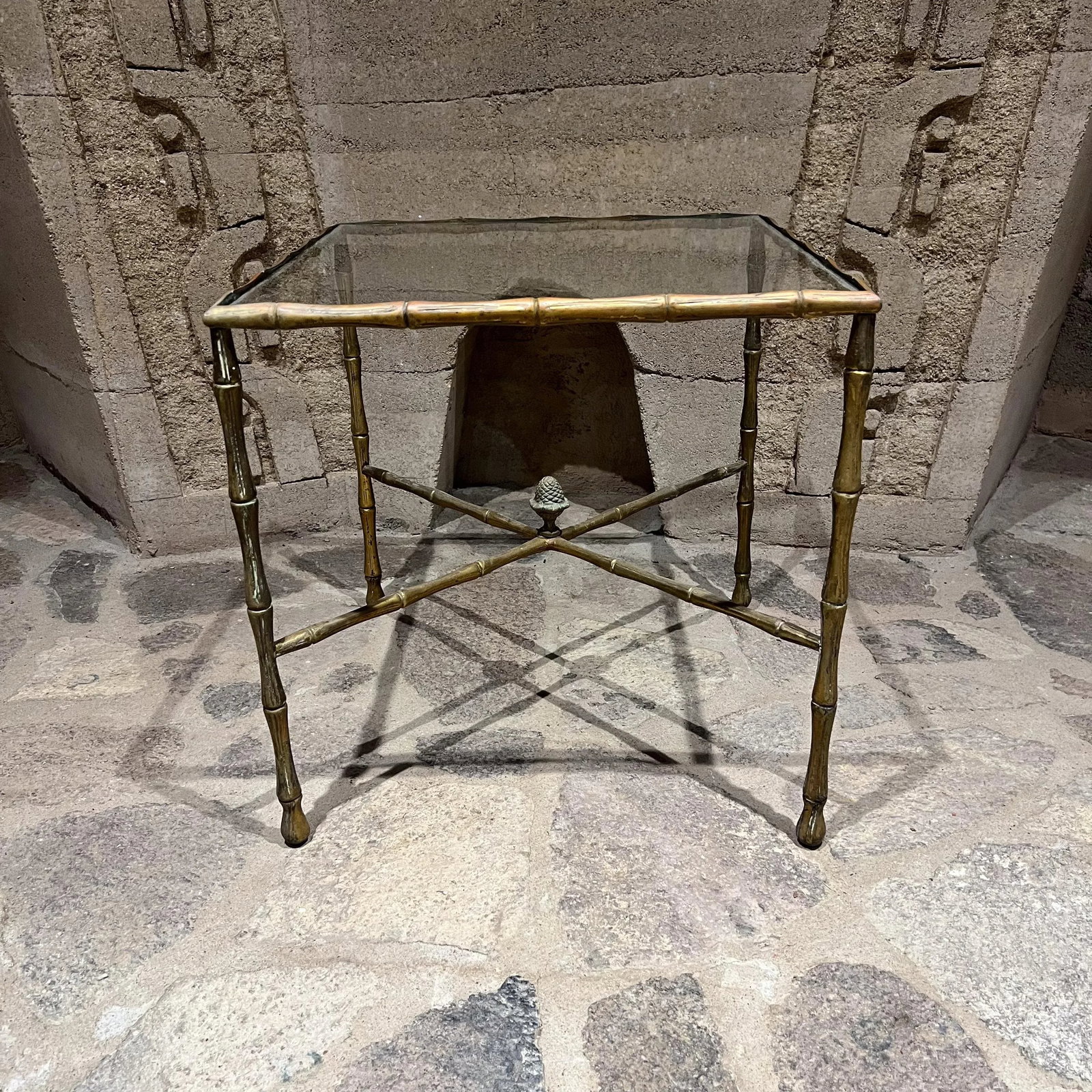 1950s Faux Bamboo Brass Square Side Table Arturo Pani - 7
